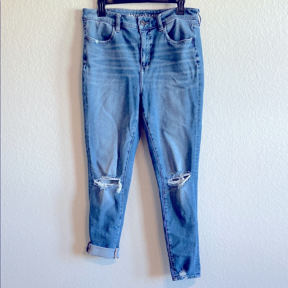 American Eagle Blue Distressed Women High Rise Jegging Jean